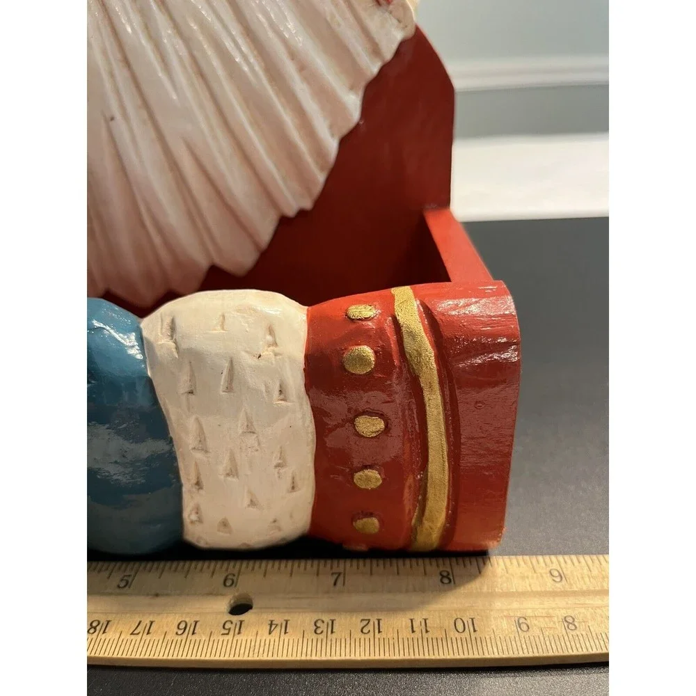 Old Fashioned Traditional Santa & Cardinal Painted Wood Card Box farmhouse